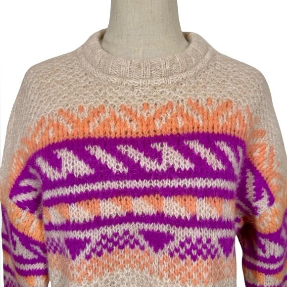 Xirena Sofia Alpaca Jacquard Knit Chunky Boxy Cropped Sweater in Dahlia Fiesta - Picture 6 of 12